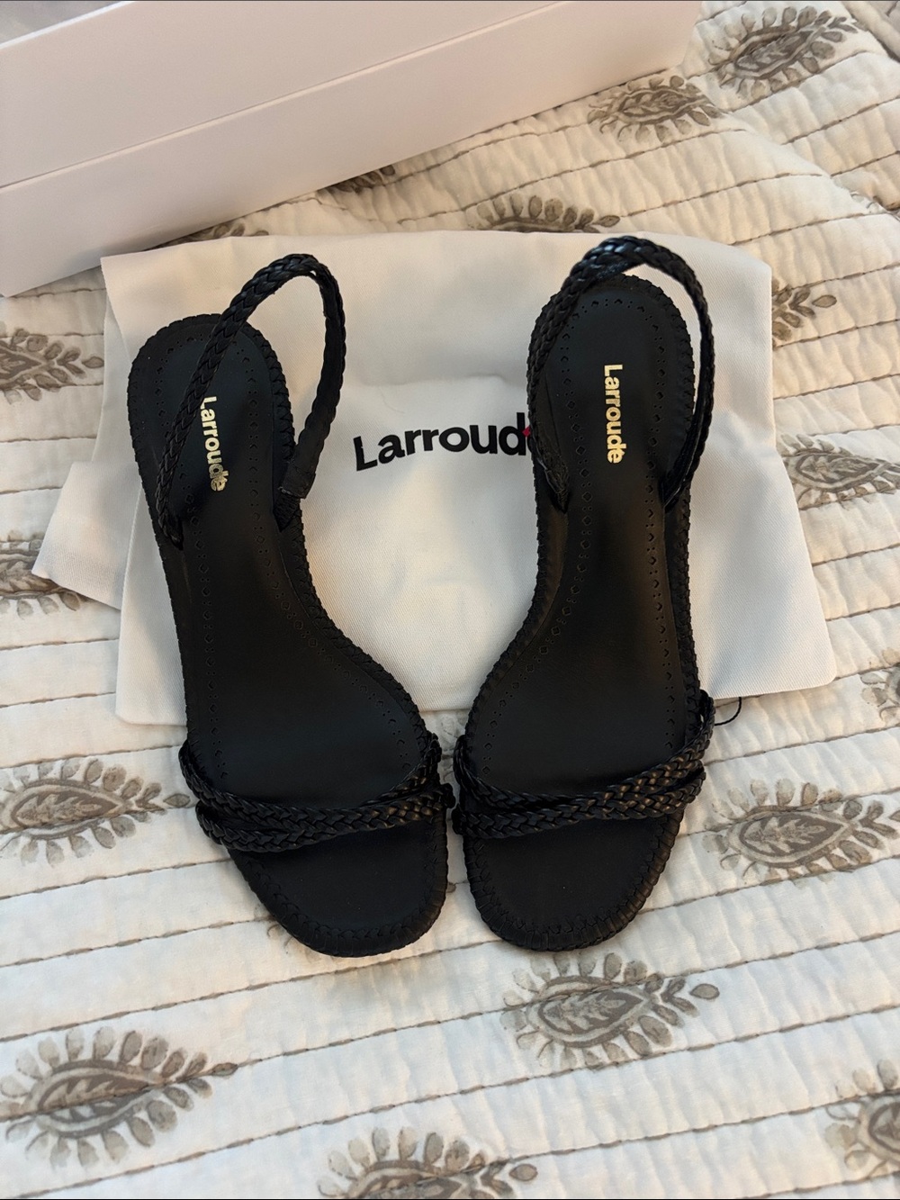 Larroude Black Braided Slingback Sandals